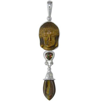Tiger Eye Buddha Silver Pendant - Offerings Jewelry by Sajen
