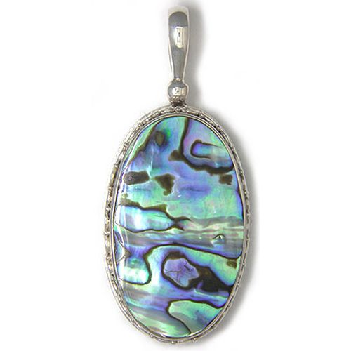 Sterling Silver Paua Shell Oval Pendant with Decorative Bezel ...