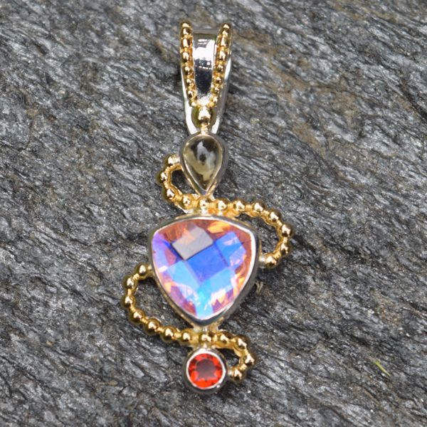 Rainbow Champagne Quartz Pendant with Mexican Fire Opal, Citrine and ...