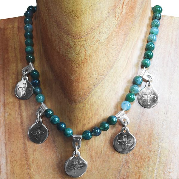 Moss Agate and Silver Four Direction Flower Necklace - Offerings ...