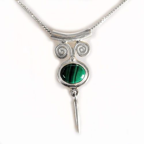 Malachite Tube Bale Silver Charm Pendant with Chain - Offerings Jewelry ...