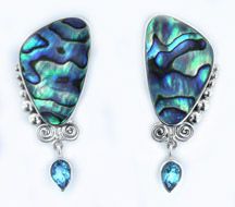 Paua Shell & Swiss Blue Topaz Post Earrings