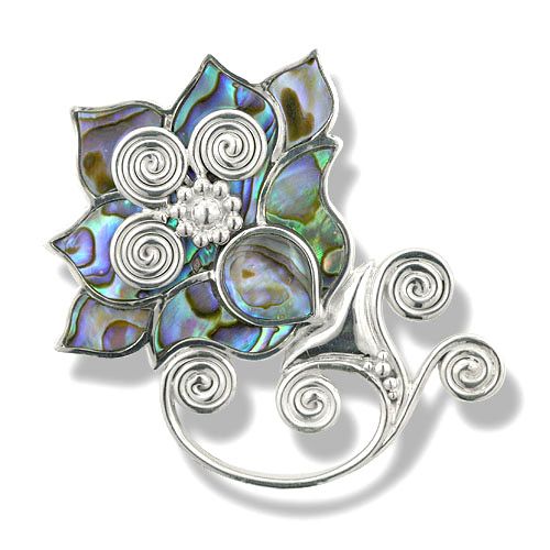 Paua Shell Lotus Flower Pin-Pendant