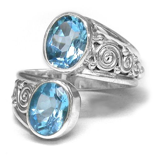 Swiss Blue Topaz Bypass Ring - Offerings Jewelry by Sajen