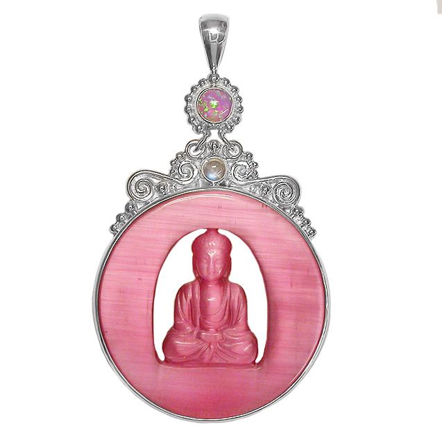 Pink Fiber Optic Buddha Pendant - Offerings Jewelry by Sajen