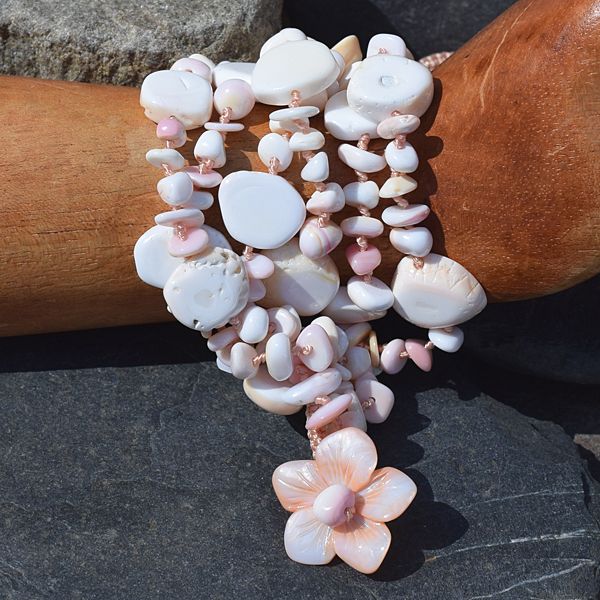 Six Strand Pink Conch Shell Beaded Bracelet - Offerings Jewelry by Sajen