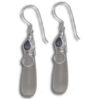 Sterling Dangle Earrings with Silver Fiber Optic Drop and Iolite