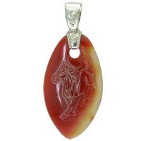 Carnelian Pendant with Carved Horse and Rainbow Moonstone 
