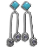 Turquoise and Moonstone Silver Earrings