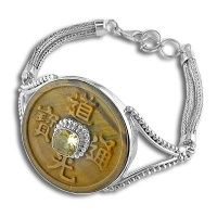 Sterling Tiger Eye Chinese Coin Bracelet