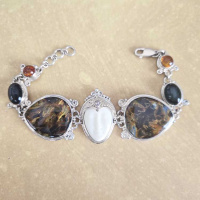Goddess Link Bracelet with Pietersite, Rainbow Obsidian, Amber and Tanzanite