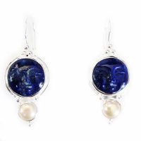 Sterling Silver Lapis Goddess Earrings with Pearl
