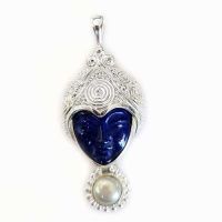 Sterling Silver Lapis Goddess Pendant with Pearl