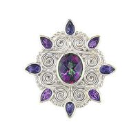 Mystic Topaz Pin-Pendant with Amethyst and Iolite