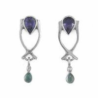 Sterling Silver Iolite and Apatite Post Earrings