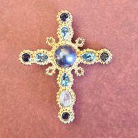 Vermeil Cross Pin Pendant with Blue Mabe Pearl 