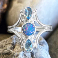 Created Blue Opal and Swiss Blue Topaz Ring Size 8