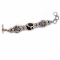 Paua, Amethyst and Black Shell Bracelet with Sterling Silver Hummingbird