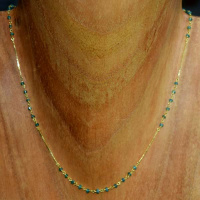 14K Gold Chain Necklace with 49 Emerald Faceted Beads - 18"