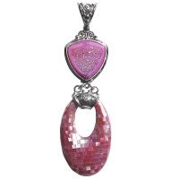 Pink Window Druzy Pendant with Mosaic Shell