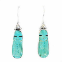 Turquoise Corn Maiden Dangle Earrings with Pearl