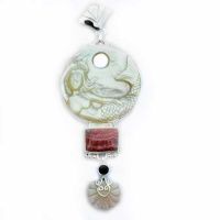 Mother of Pearl Mermaid Pendant with Rhodocrosite, Garnet, and Pink Shell