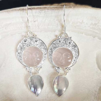 Rose Quartz Goddess Earrings with Mabe Pearl