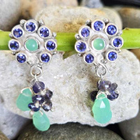 One of a Kind Chrysoprase and Iolite Post Earrings