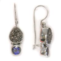 Black Diamond Druzy and Rainbow Iris Quartz Latchback Earrings