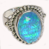 Blue and Green Created Opal Quartz Ring