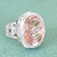 Sterling Watermelon Blush Crystal Quartz Ring