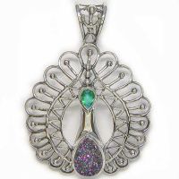 Sterling Silver Peacock Pendant with Caribbean Druzy and Caribbean Quartz