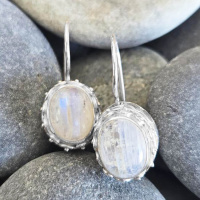 Rainbow Moonstone Oval Earrings
