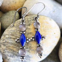 One of a Kind Lapis and Moonstone Dangle Earrings