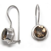 Sterling Silver Faceted Round Smoky Quartz Latch-back Earring
