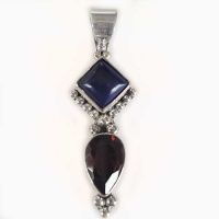 Sterling Silver Lapis and Garnet Pendant