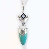 Sterling Silver Hand Crafted Garnet & Turquoise Pendant with Chain
