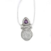 Rainbow Moonstone & Amethsyt Pendant with Tube Bale & Chain