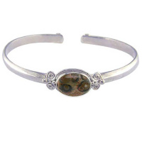 Sterling Silver Leopardskin Jasper Cuff Bracelet