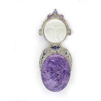 Goddess Pin-Pendant with Charoite, Amethyst, and Iolite