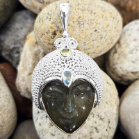 Sterling Silver Labradorite Goddess Pendant with Peridot and Blue Topaz