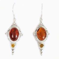 Sterling Silver Amber and Citrine Dangle Earrings