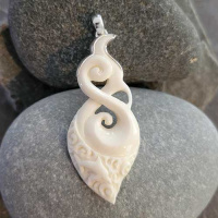 Sterling Silver Hand Carved Borneo Inspired Wave Pendant with Dolphin
