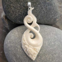 Sterling Silver Hand Carved Borneo Inspired Wave Pendant with Turtle