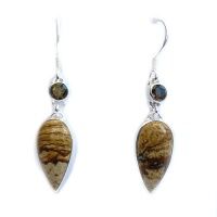 Picture Jasper Pear Earrings with Smoky Quartz
