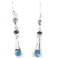 Blue Topaz Briolette Dangle Earrings with Iolite and Apatite