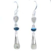 Mother of Pearl, Blue Topaz, and Moonstone Dangle Earrings