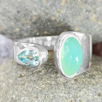 Blue Peruvian Opal and Apatite Ring