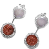 Sterling Silver Golden Sandstone Goddess Post Earrings with Pearl