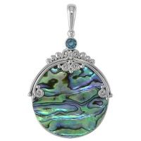 Sterling Silver Paua Shell and Swiss Blue Topaz Pendant